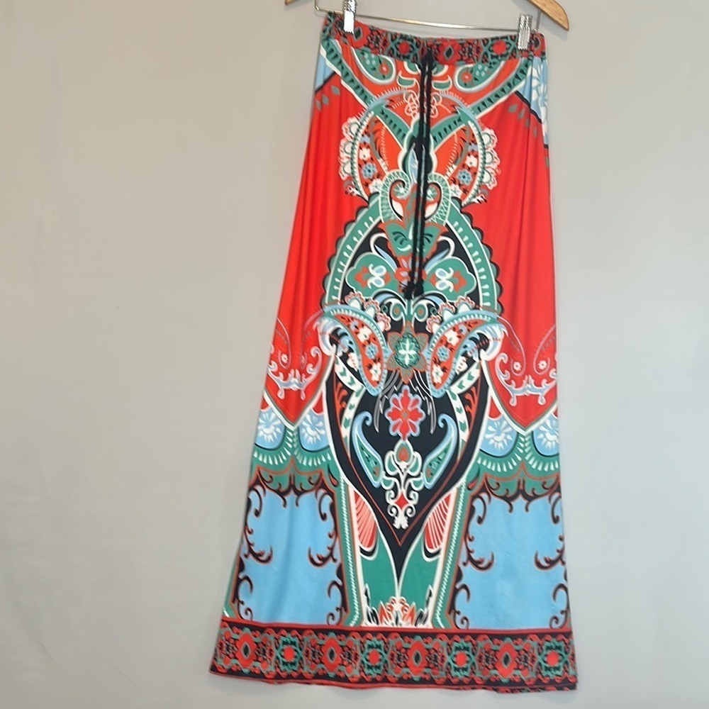Women Size M Colorful Bohemian Maxi Skirt Paisley Boho Elastic Drawstring Exotic - Picture 7 of 8